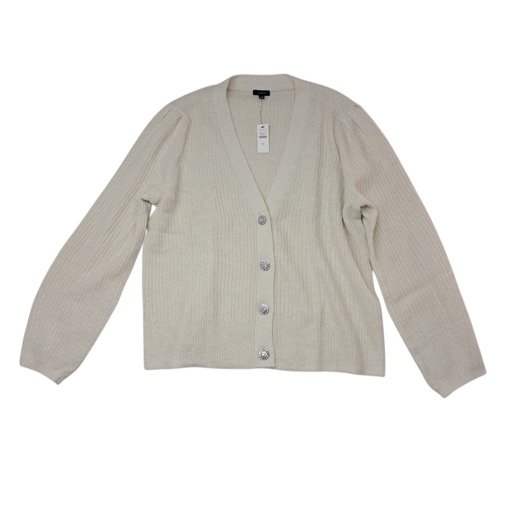 NWT Talbots Cardigan Sweater Womens XL Cream Metallic Rhinestone Wool Blend